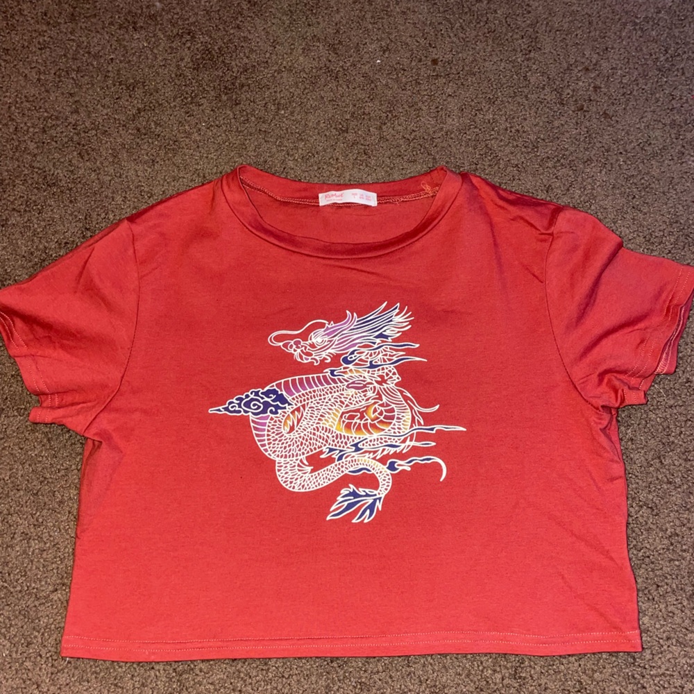 Romwe Womens Orange Dragon Crop Top